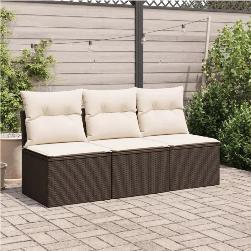  3 személyes barna polyrattan kerti kanapé párnával