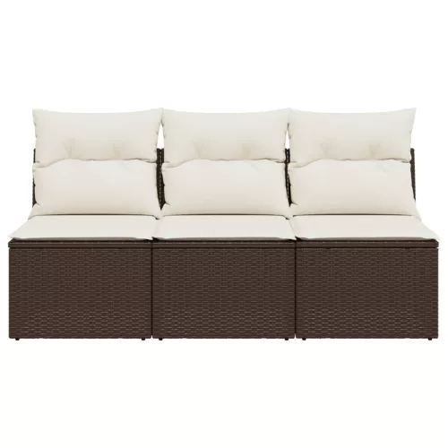  3 személyes barna polyrattan kerti kanapé párnával
