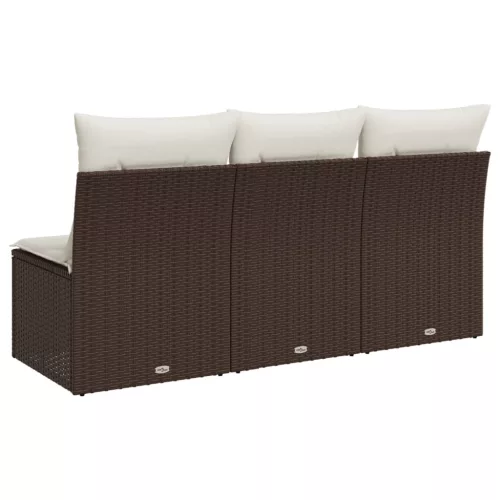  3 személyes barna polyrattan kerti kanapé párnával