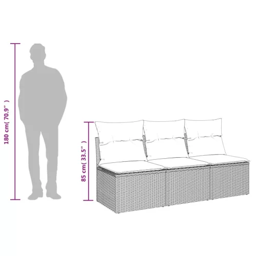  3 személyes barna polyrattan kerti kanapé párnával