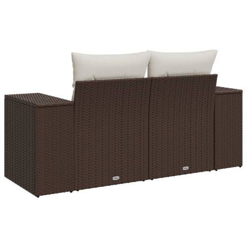  2 személyes barna polyrattan kerti kanapé párnával