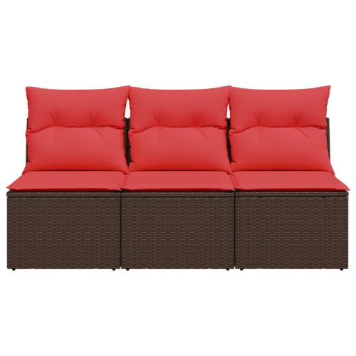  3 személyes barna polyrattan kerti kanapé párnákkal