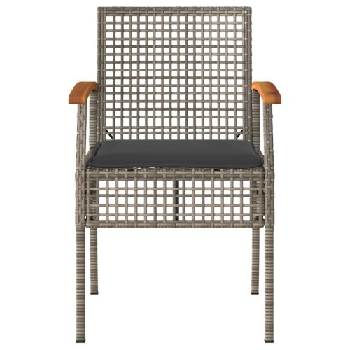  2 db szürke polyrattan és akácfa kerti szék párnákkal