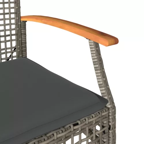  4 db szürke polyrattan és akácfa kerti szék párnákkal