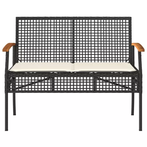  fekete polyrattan és akácfa kerti pad párnával