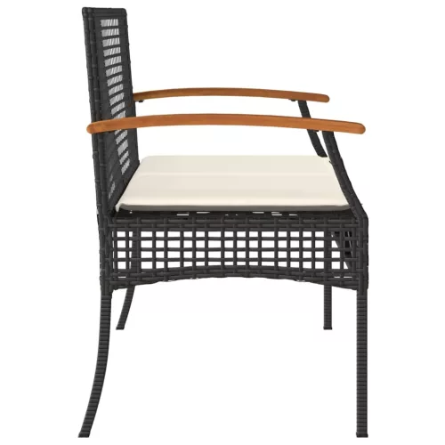  fekete polyrattan és akácfa kerti pad párnával
