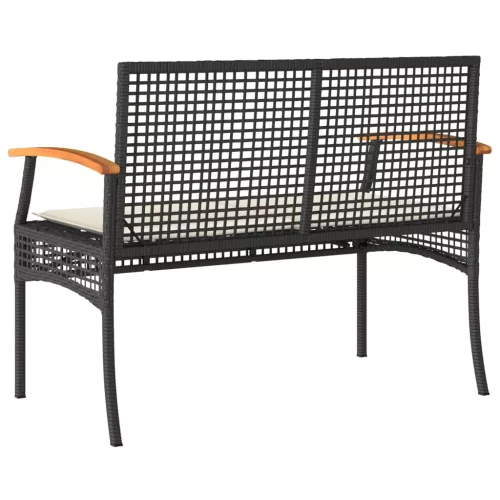  fekete polyrattan és akácfa kerti pad párnával