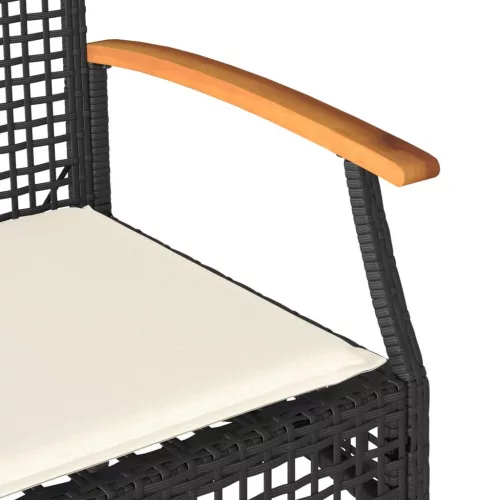  fekete polyrattan és akácfa kerti pad párnával