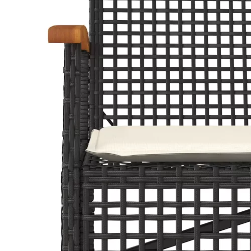  fekete polyrattan és akácfa kerti pad párnával