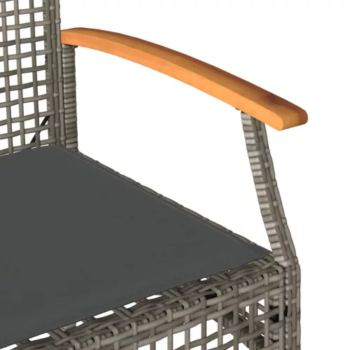  szürke polyrattan és akácfa kerti pad párnával
