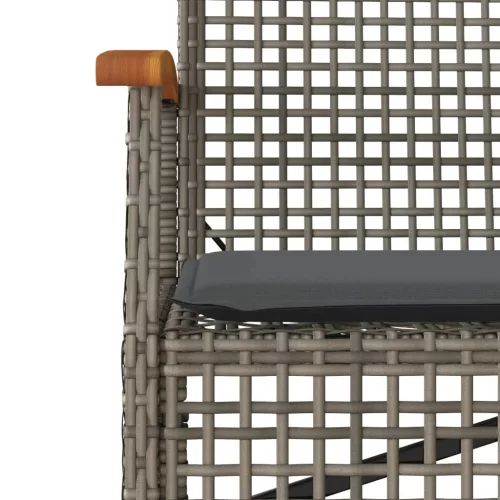  szürke polyrattan és akácfa kerti pad párnával