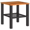  fekete polyrattan és akácfa kerti asztal 40 x 40 x 42 cm