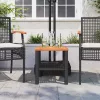  fekete polyrattan és akácfa kerti asztal 40 x 40 x 42 cm