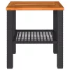 fekete polyrattan és akácfa kerti asztal 40 x 40 x 42 cm