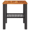  fekete polyrattan és akácfa kerti asztal 40 x 40 x 42 cm