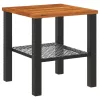  fekete polyrattan és akácfa kerti asztal 40 x 40 x 42 cm
