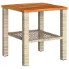  bézs polyrattan és akácfa kerti asztal 40 x 40 x 42 cm