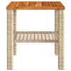  bézs polyrattan és akácfa kerti asztal 40 x 40 x 42 cm