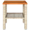  bézs polyrattan és akácfa kerti asztal 40 x 40 x 42 cm