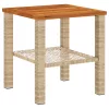 bézs polyrattan és akácfa kerti asztal 40 x 40 x 42 cm