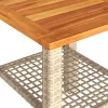  bézs polyrattan és akácfa kerti asztal 40 x 40 x 42 cm