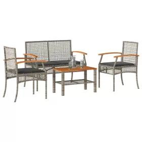    4 részes szürke polyrattan kerti ülőgarnitúra párnákkal