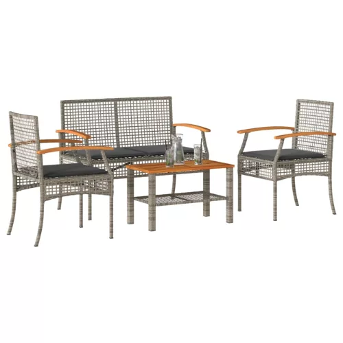  4 részes szürke polyrattan kerti ülőgarnitúra párnákkal