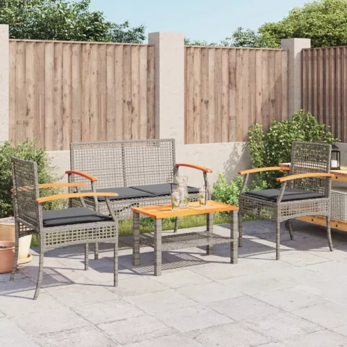  4 részes szürke polyrattan kerti ülőgarnitúra párnákkal