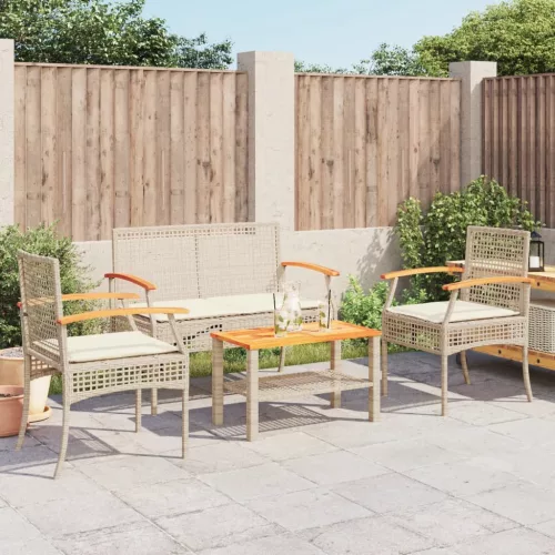  4 részes bézs polyrattan kerti ülőgarnitúra párnákkal