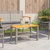  szürke polyrattan és akácfa kerti asztal 70 x 38 x 42 cm
