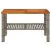 szürke polyrattan és akácfa kerti asztal 70 x 38 x 42 cm