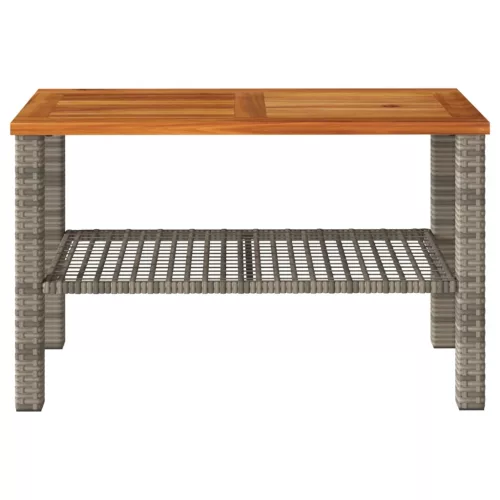  szürke polyrattan és akácfa kerti asztal 70 x 38 x 42 cm