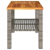  szürke polyrattan és akácfa kerti asztal 70 x 38 x 42 cm
