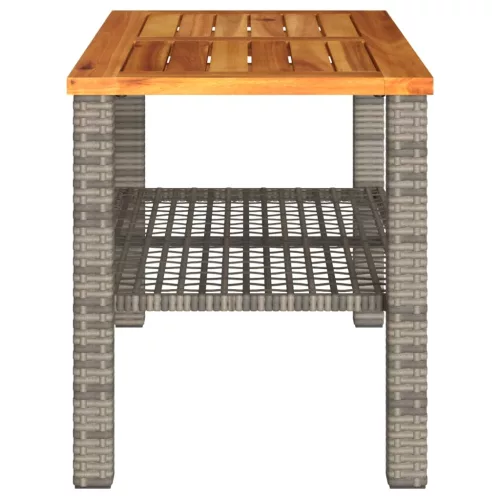  szürke polyrattan és akácfa kerti asztal 70 x 38 x 42 cm
