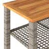  szürke polyrattan és akácfa kerti asztal 70 x 38 x 42 cm