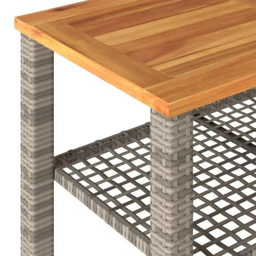  szürke polyrattan és akácfa kerti asztal 70 x 38 x 42 cm