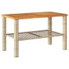  bézs polyrattan és akácfa kerti asztal 70 x 38 x 42 cm
