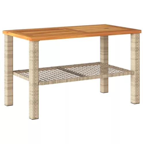  bézs polyrattan és akácfa kerti asztal 70 x 38 x 42 cm