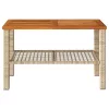  bézs polyrattan és akácfa kerti asztal 70 x 38 x 42 cm