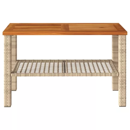  bézs polyrattan és akácfa kerti asztal 70 x 38 x 42 cm
