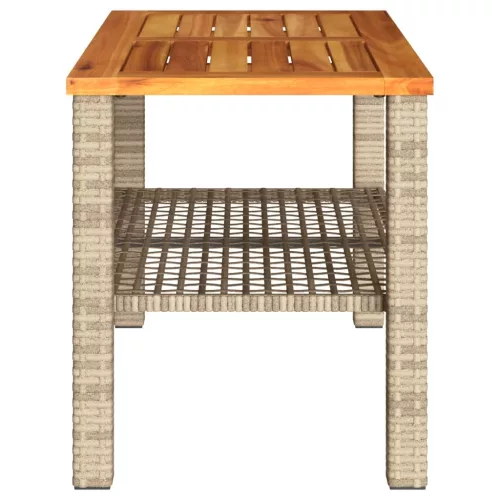  bézs polyrattan és akácfa kerti asztal 70 x 38 x 42 cm