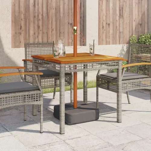  szürke polyrattan és akácfa kerti asztal 80 x 80 x 74 cm