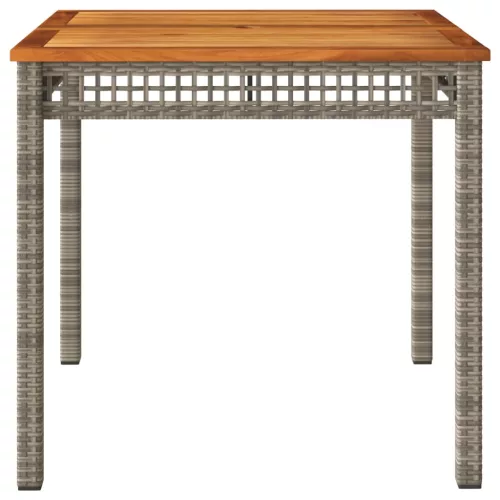  szürke polyrattan és akácfa kerti asztal 80 x 80 x 74 cm