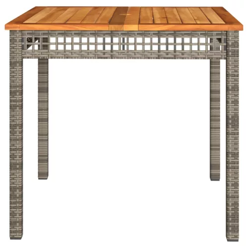  szürke polyrattan és akácfa kerti asztal 80 x 80 x 74 cm