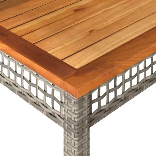  szürke polyrattan és akácfa kerti asztal 80 x 80 x 74 cm