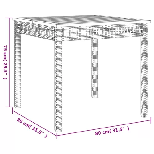  szürke polyrattan és akácfa kerti asztal 80 x 80 x 74 cm