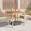  bézs polyrattan és akácfa kerti asztal 80 x 80 x 75 cm