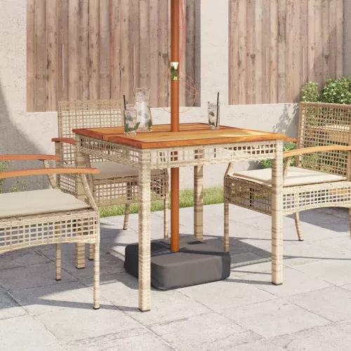  bézs polyrattan és akácfa kerti asztal 80 x 80 x 75 cm