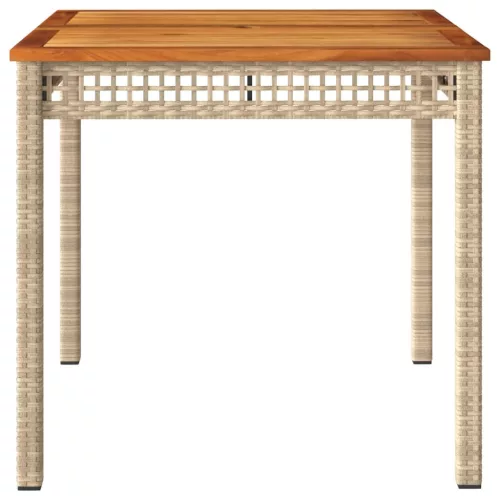  bézs polyrattan és akácfa kerti asztal 80 x 80 x 75 cm