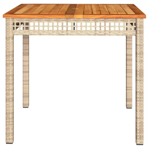  bézs polyrattan és akácfa kerti asztal 80 x 80 x 75 cm